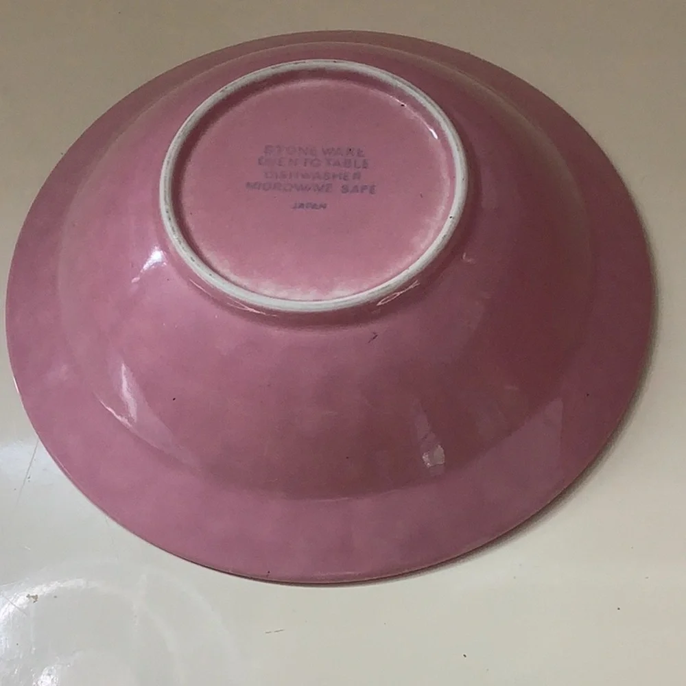 Vintage Pink White Speckled Signature Stoneware Japan Harlequin Bowl Bowls Set 2